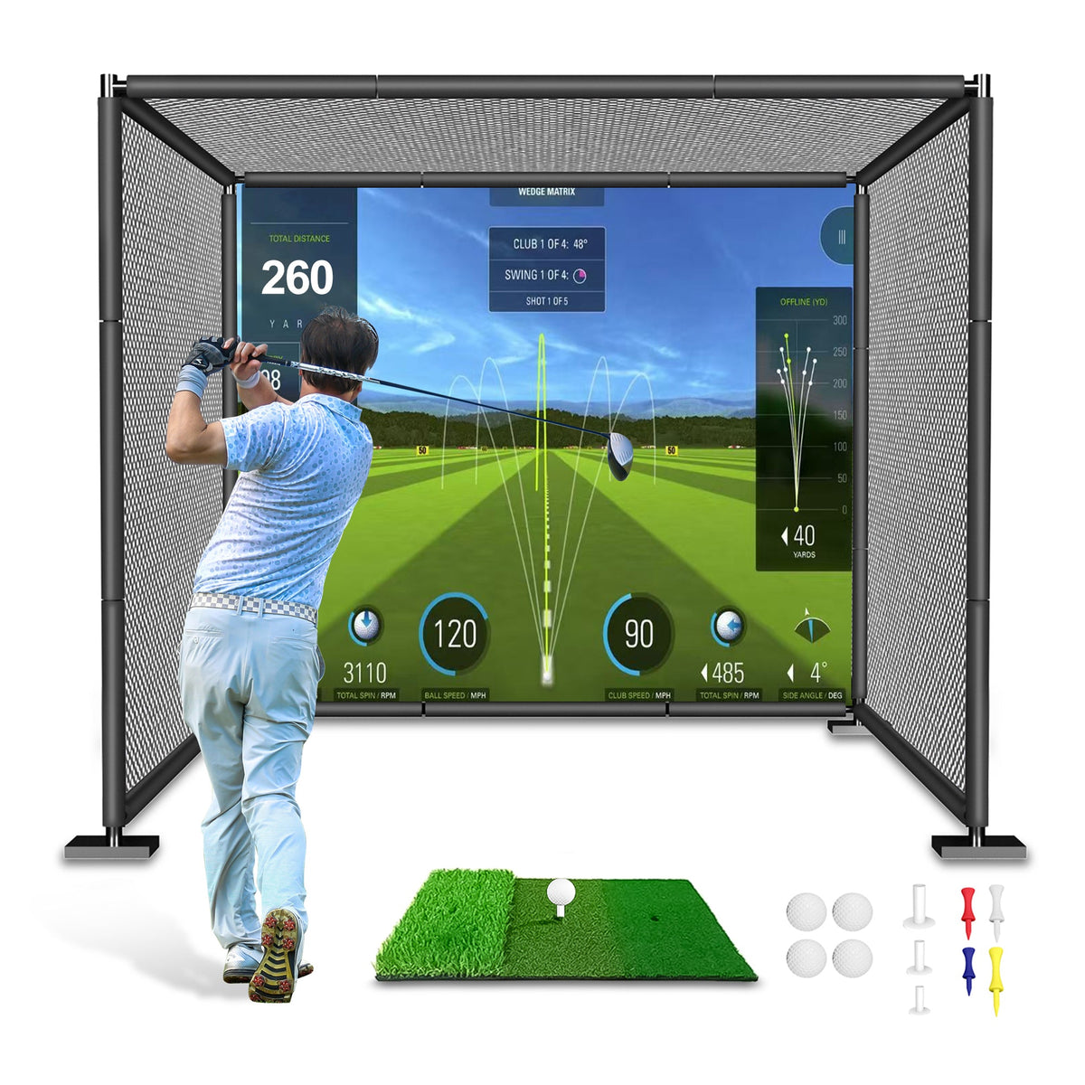 Golf Driving Cage with Metal Frame and Simulator Impact Screen