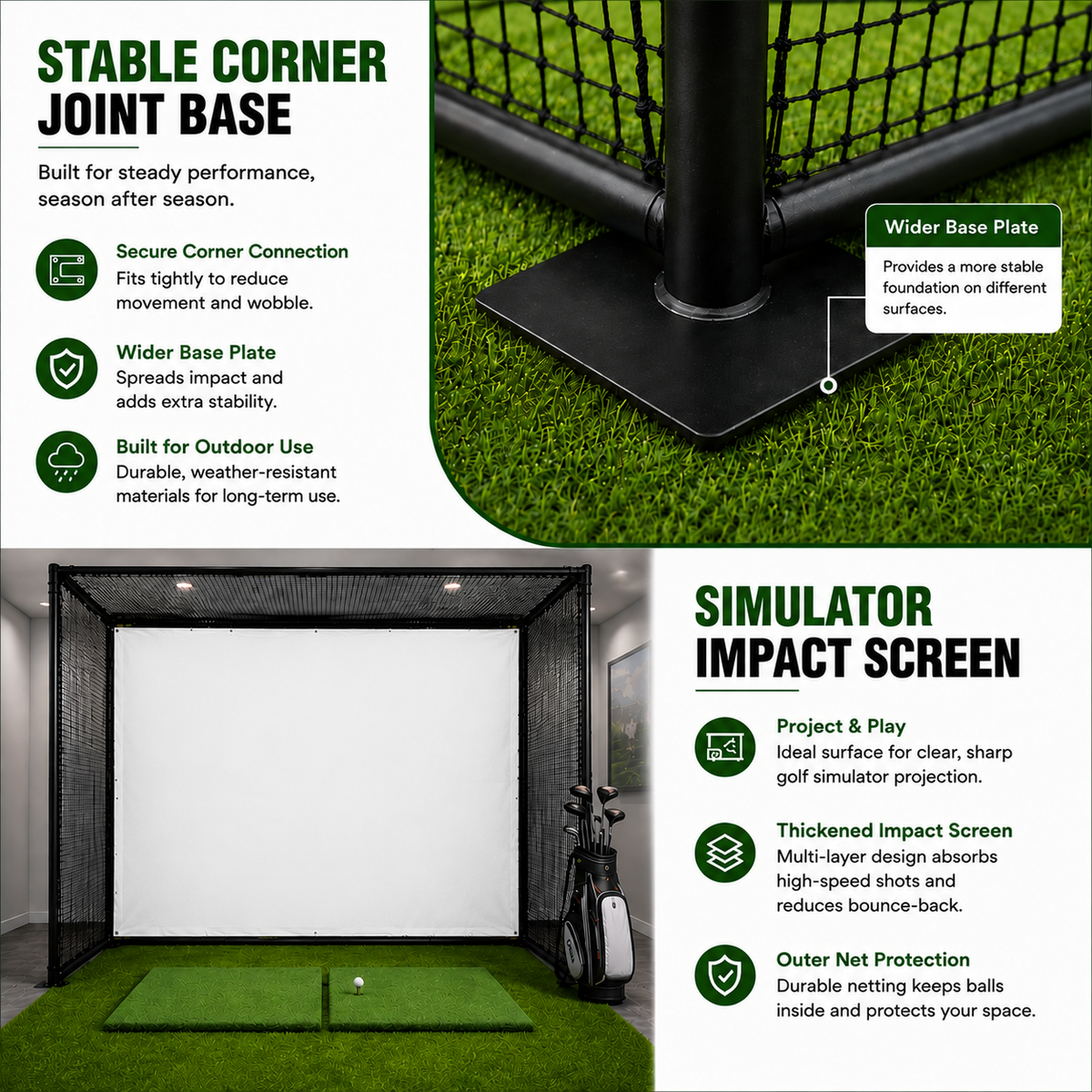 Golf Driving Cage with Metal Frame and Simulator Impact Screen