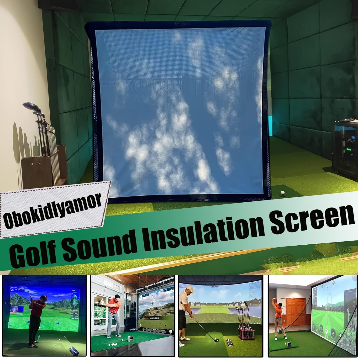 Golf Simulator Impact Screen with Black Double Layer Blackout Cloth Shank Side N