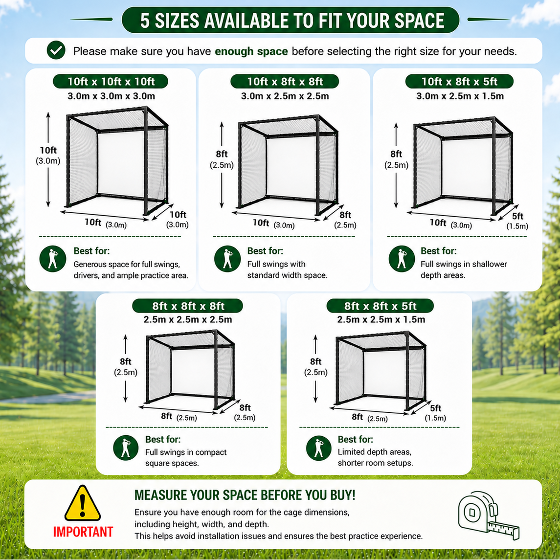 Golf Driving Cage with Metal Frame and Simulator Impact Screen