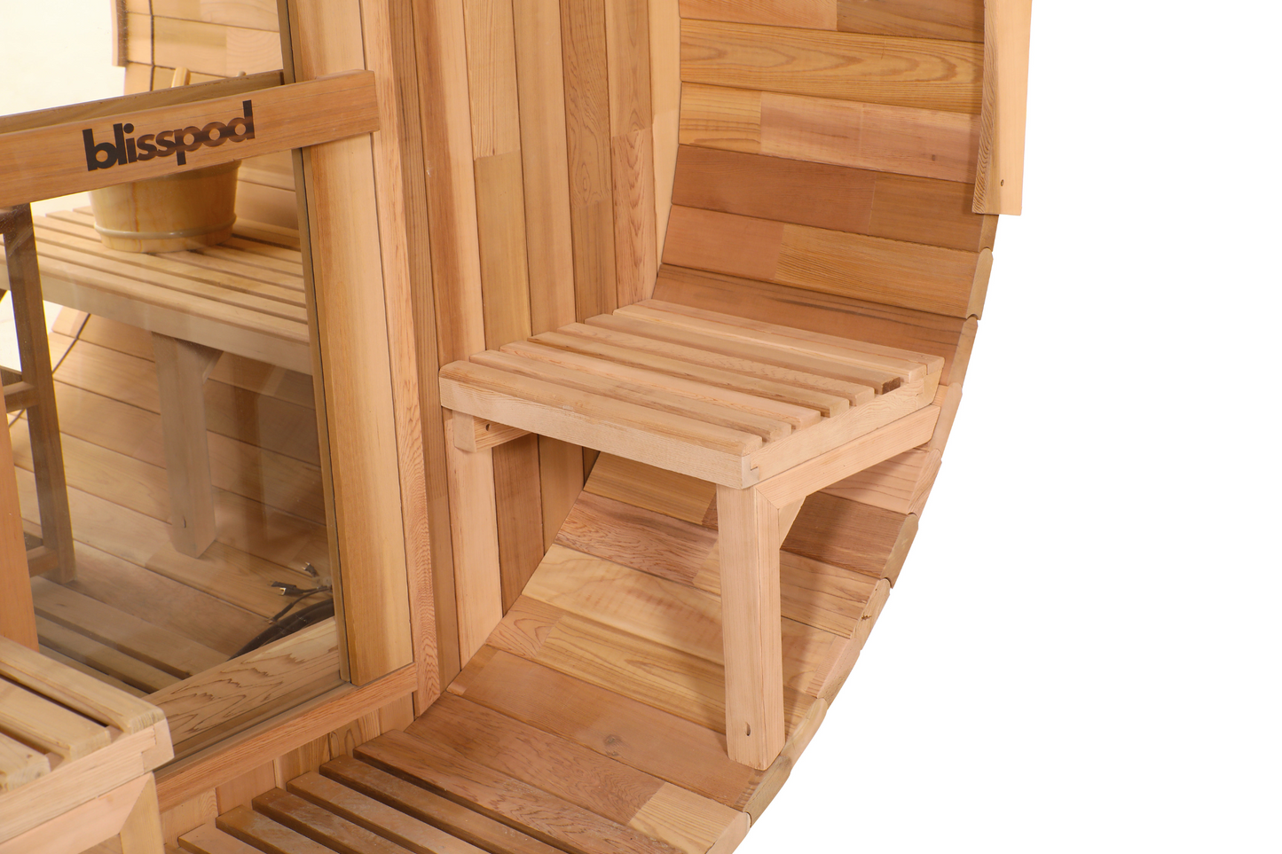Prague Canadian Red Cedar Outdoor Steam Barrel Sauna with Full Glass Back and 2 front Porch seats (2-4 or 4-6 Person Capacity)