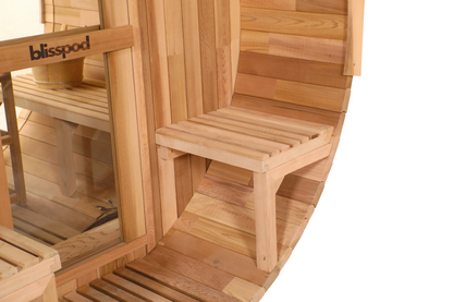 Prague Canadian Red Cedar Outdoor Steam Barrel Sauna with Full Glass Back and 2 front Porch seats (2-4 or 4-6 Person Capacity)
