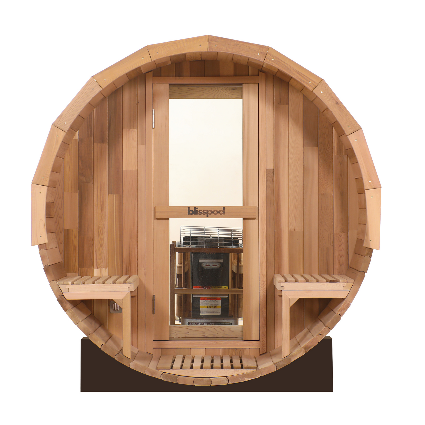Prague Canadian Red Cedar Outdoor Steam Barrel Sauna with Full Glass Back and 2 front Porch seats (2-4 or 4-6 Person Capacity)