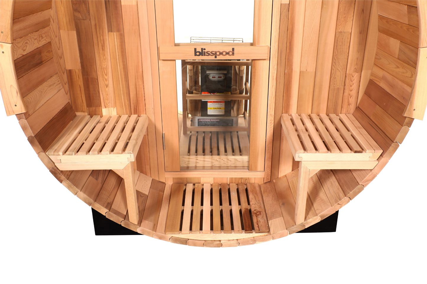 Prague Canadian Red Cedar Outdoor Steam Barrel Sauna with Full Glass Back and 2 front Porch seats (2-4 or 4-6 Person Capacity)