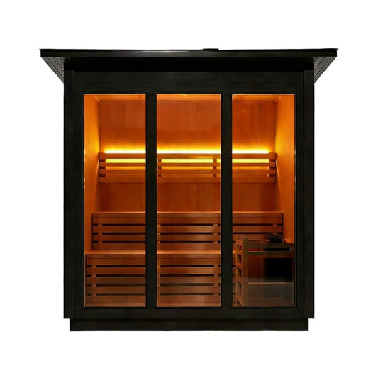 Custom 8-Person Luxury Canadian Hemlock Outdoor Steam Sauna With Heater And Stones [Made-To6-Order] (SAK95107)
