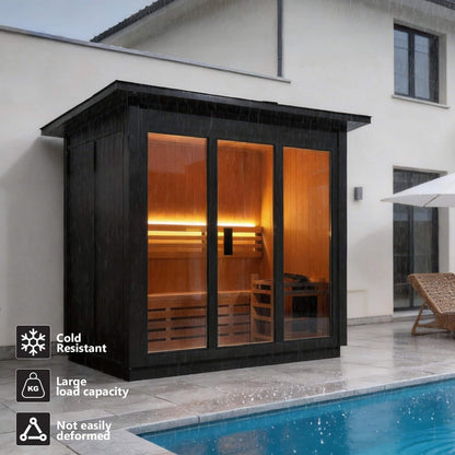 Custom 8-Person Luxury Canadian Hemlock Outdoor Steam Sauna With Heater And Stones [Made-To6-Order] (SAK95107)