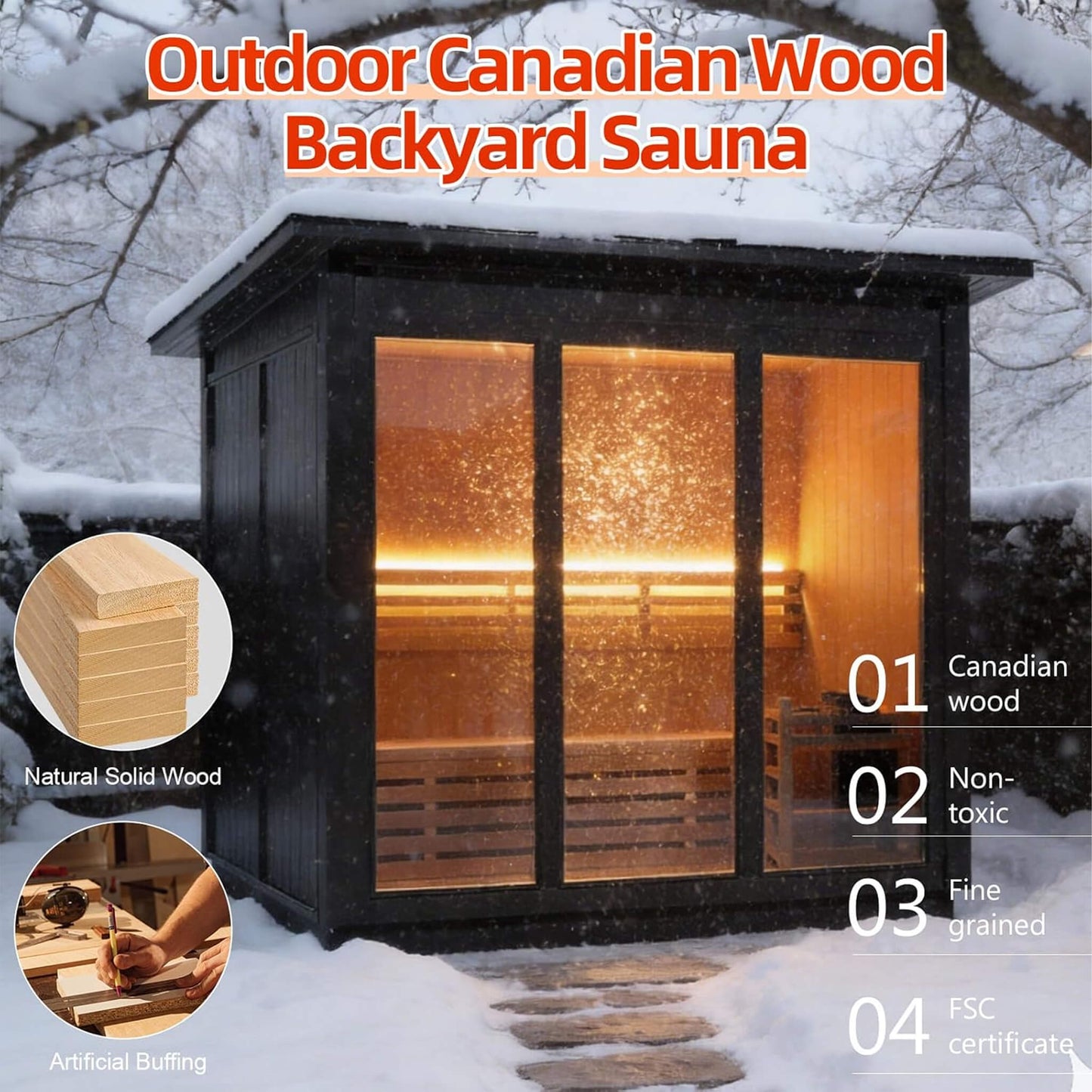 Custom 8-Person Luxury Canadian Hemlock Outdoor Steam Sauna With Heater And Stones [Made-To6-Order] (SAK95107)