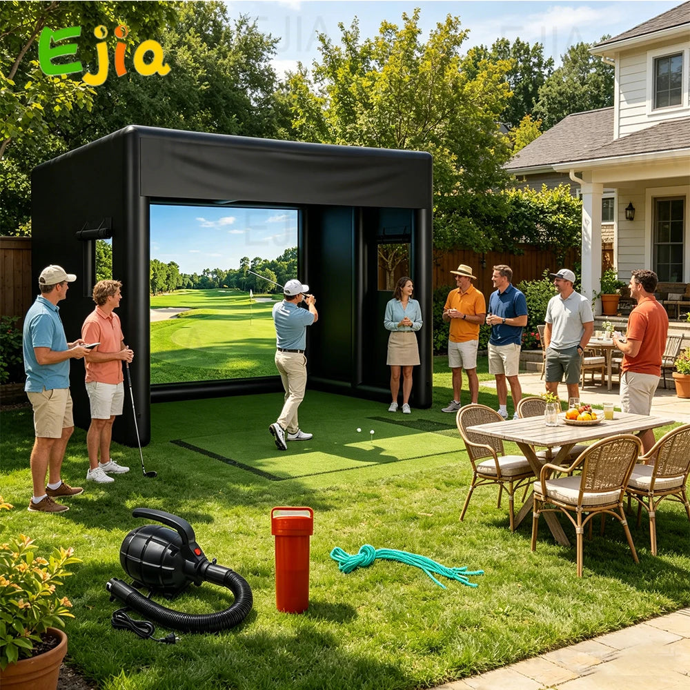 Stock 13Ft Inflatable Golf Simulator Enclosure Indoor/Outdoor Golf Practice Swing Tent with Projection Screen for All Skills